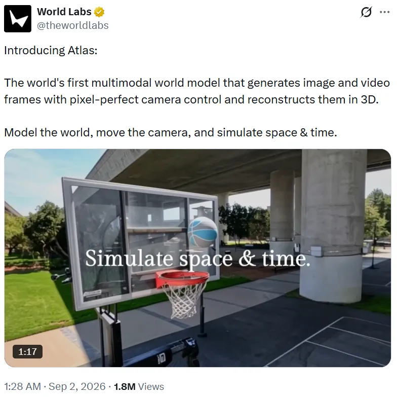 World Labs unveils Atlas, a 4‑modal world model with spatial context - RobotHOT